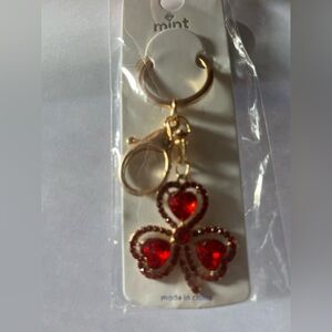 Red Gold Lucky Clover Keychain Bagcharms for purses Handbag Charms Red